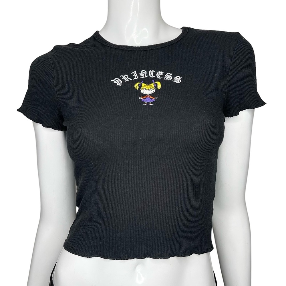 🤑 5/$25 Nickelodeon Embroidered Rugrats Princess Black Tee Crop Top